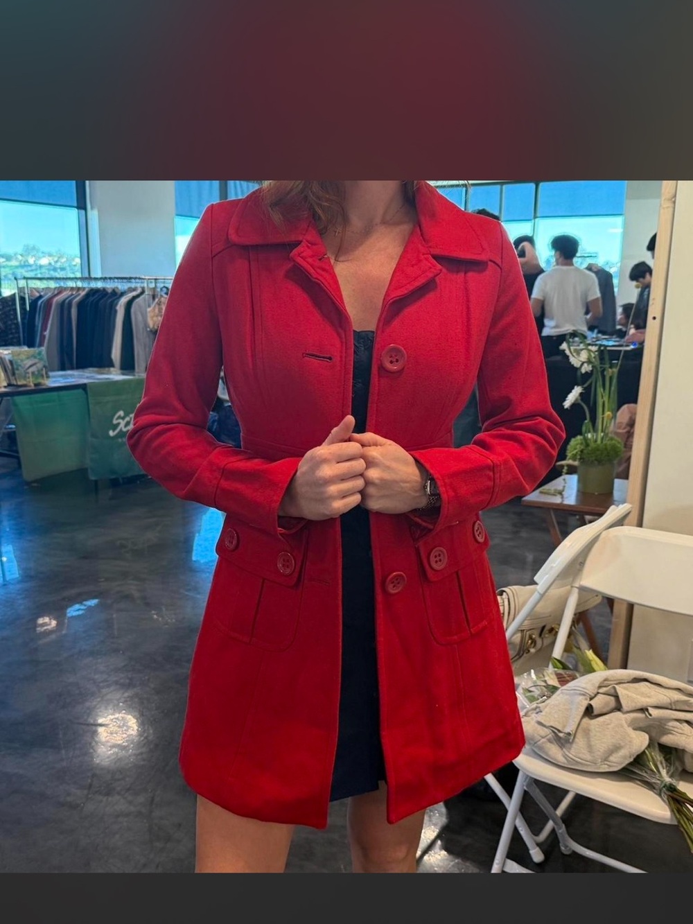 Tulle Red Double-Button Wool Pea Coat